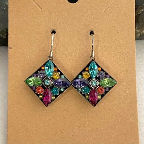 Firefly Mosaic Jewelry Silver Plated Rhinestone Dangle Drop Earrings 925 Hooks - Picture 11 of 16